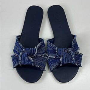New Rothy’s The Knot Blue Frayed Slip On Sandals Size 7.5